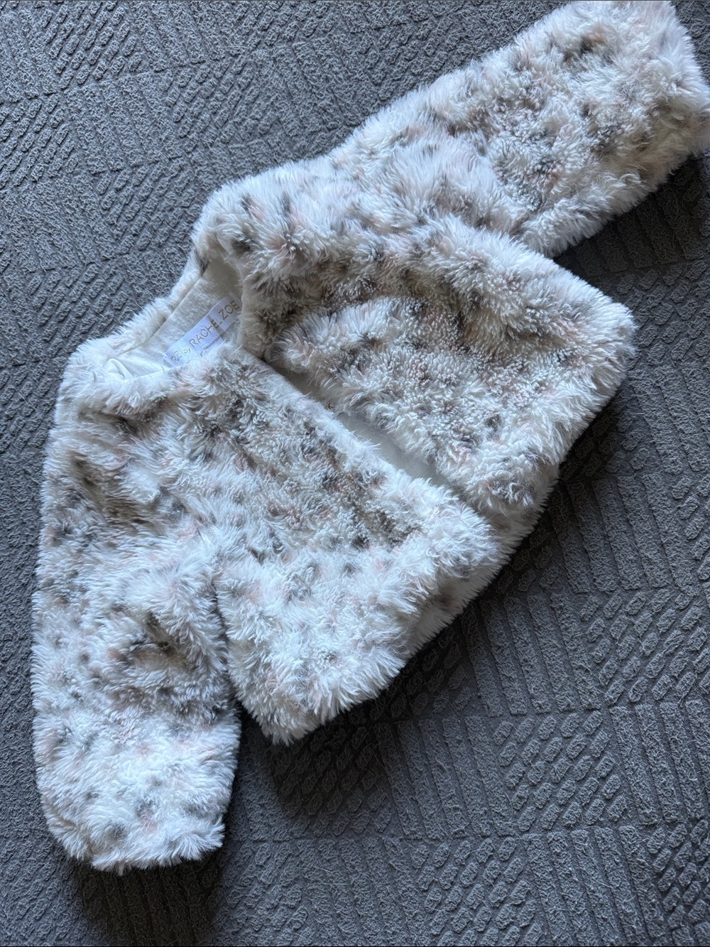 Rachel Zoe Cream Faux Fur Girls Jacket with Blush Accents